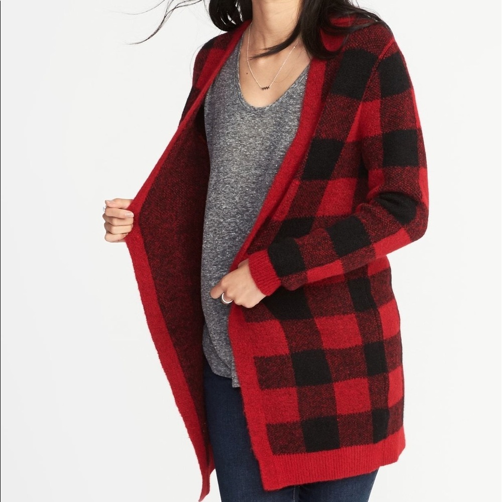 Long line Buffalo Plaid Cardigan Sweater XXL